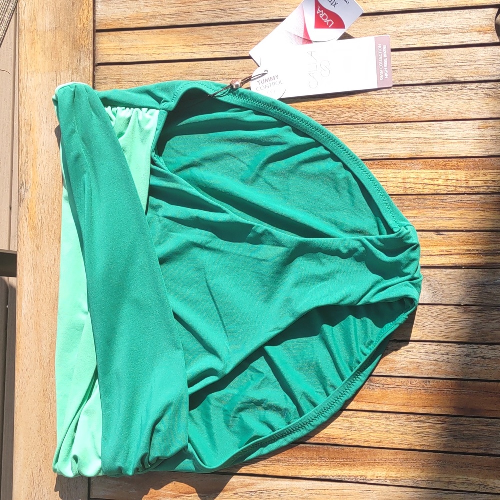 Calia S high rise twist front swim bottom in watermelon green